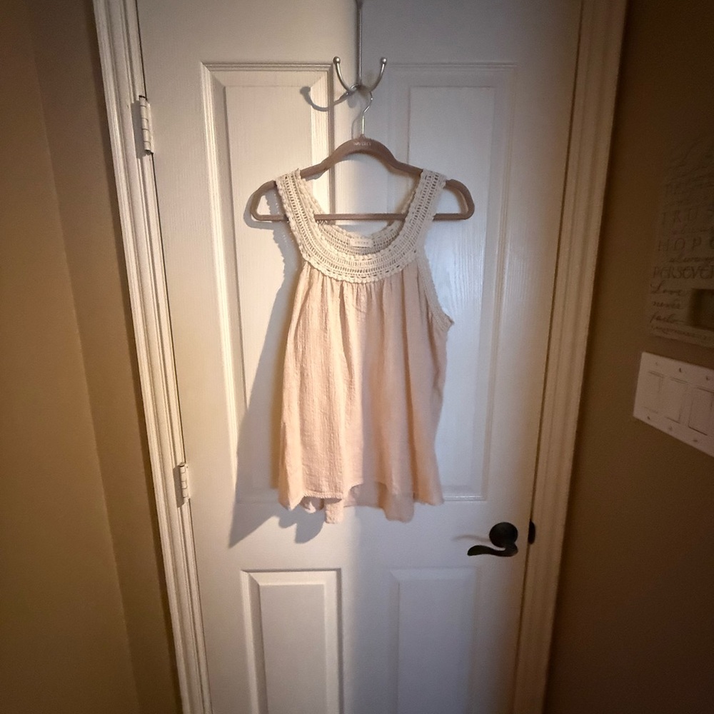 Cream Sleeveless Top with Crochet Detail